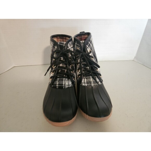 Simply Southern Collection Lace Up Rain Duck Boot Plaid Womens 6 Black White - Picture 4 of 7